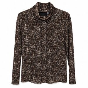 Rafaella Leopard Print Cowl Neck Sweater Women's Long Sleeve Slim Fit Knit Top